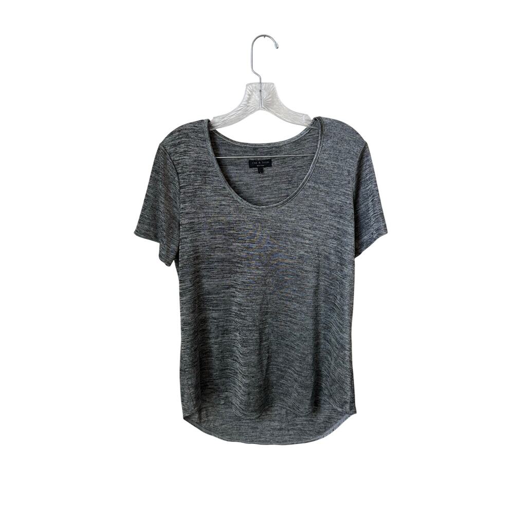 Rag & Bone Short Sleeve Round Neck Black & White Top Size Large